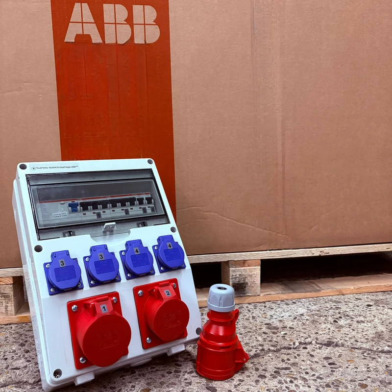 SANOS Wandverteiler ABB/PCE - 2x CEE 16A und 4x Schukodosen mit FI | paarweise gesichert | SAN002