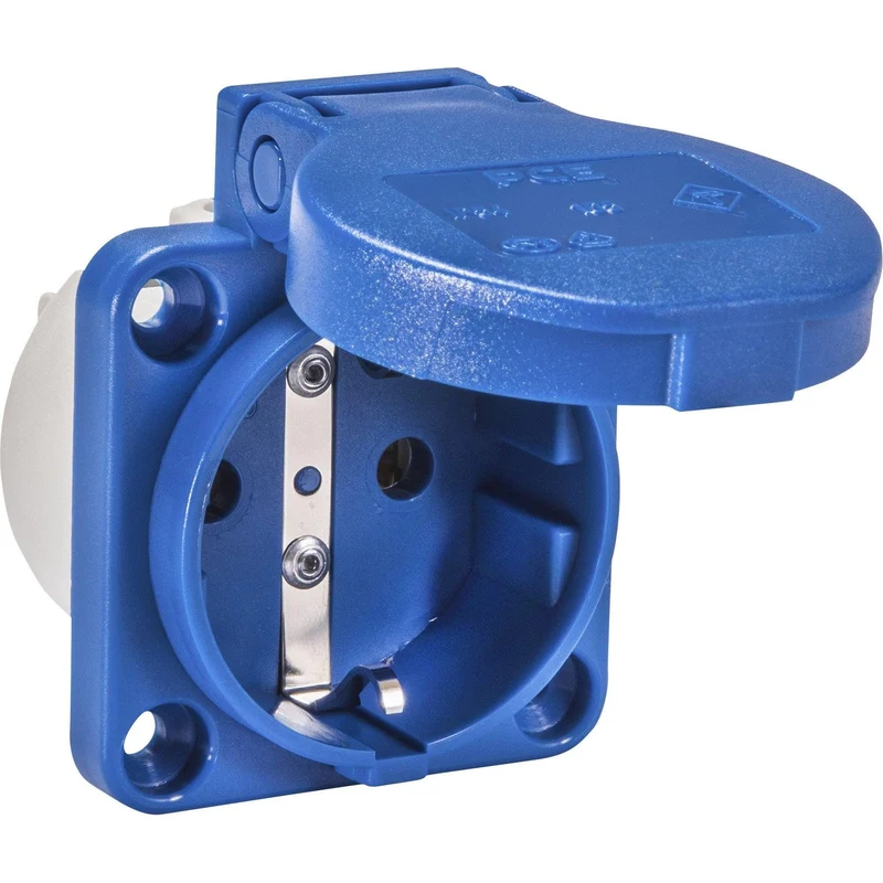 Maschinen-Steckdose, 230V, blau, IP54, Anschluss rückseitig, PCE 105-0b