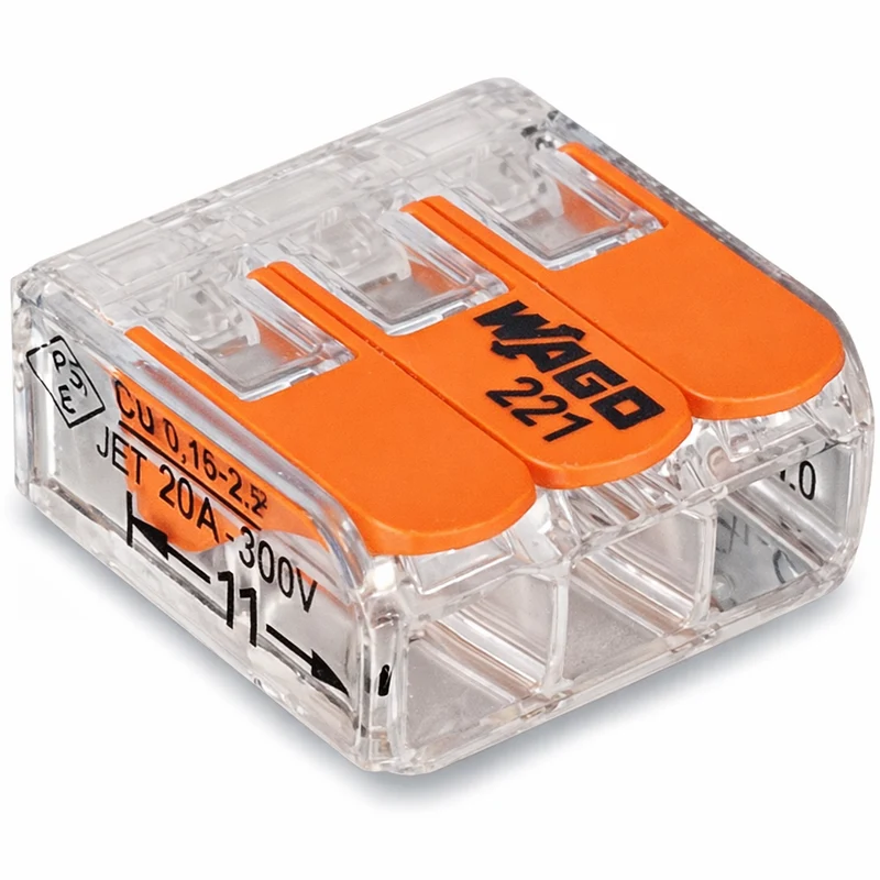 WAGO 221-413, WAGO-Verbindungsklemme 3fach, 0,14-4mm², transparent, 50 Stück