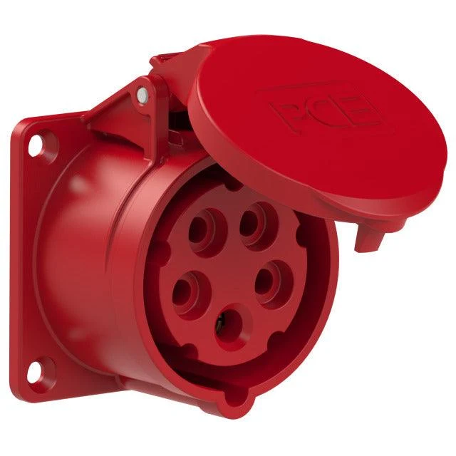 CEE-Anbaudose 32A, 5-polig, 400V, 6h, IP44, gerade, FL 75x75, LM 60x60 mit Flanschdichtung, PCE 325-6f7