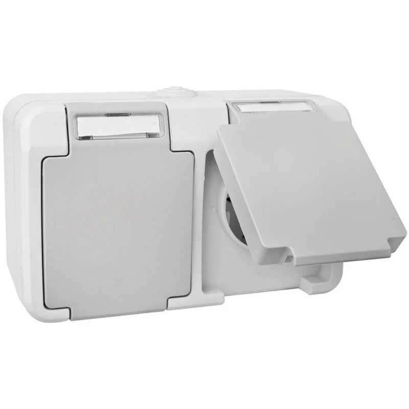 AP-FR Steckdose 2-fach waagrecht IP54 - Grau