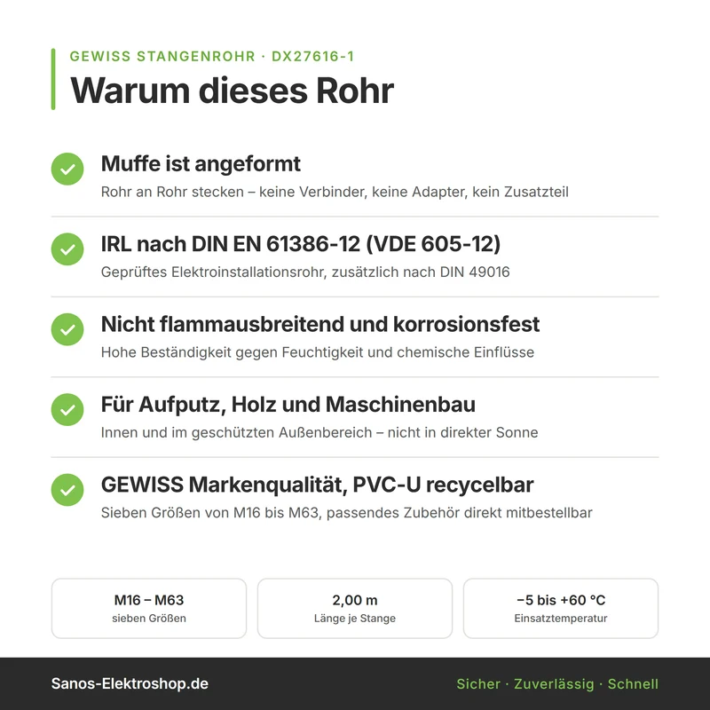 Stangenrohr/ Leerrohr/ Elektrorohr | M16 - M63 | mit Zubehör wählbar - Länge: 2 Meter
