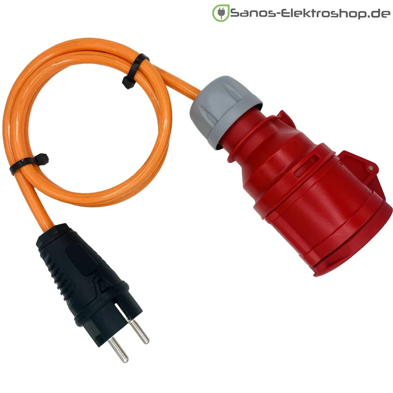 CEE-Adapter: Schuko-Stecker 230V auf CEE Kupplung 5-polig 16A mit PUR-Leitung