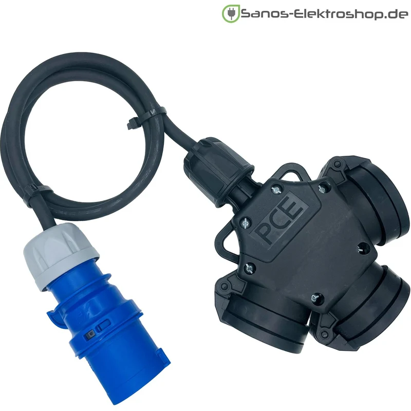 CEE-Adapter: CEE Stecker 3-polig 16A auf Kombi-Kupplung 3-Fach