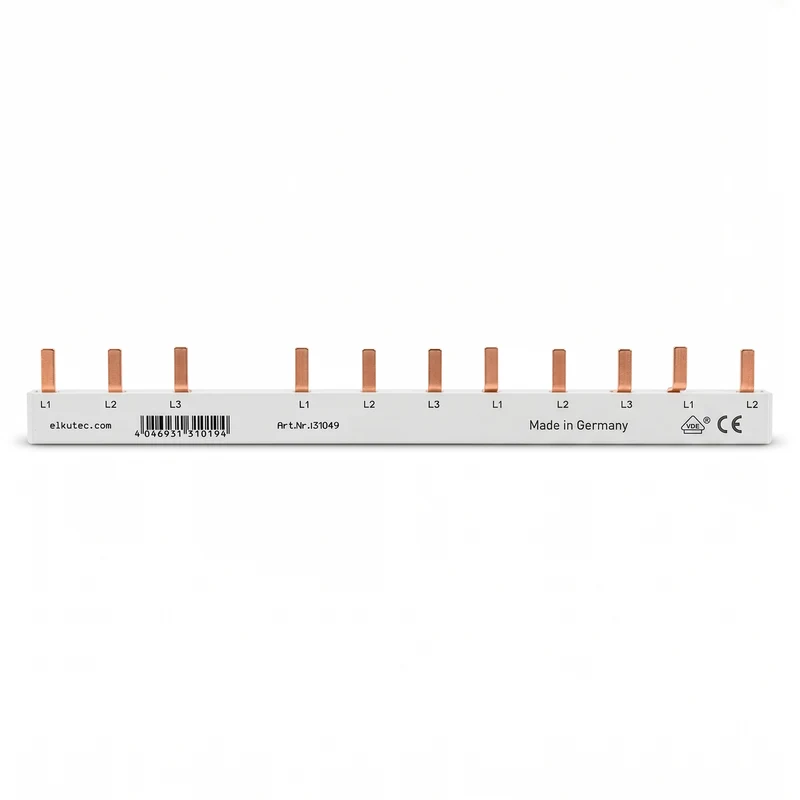 3-Phasen-Stiftschiene geschlossen, 11 Module, L-Ausführung, FI/LS Kombi, 178 mm lang