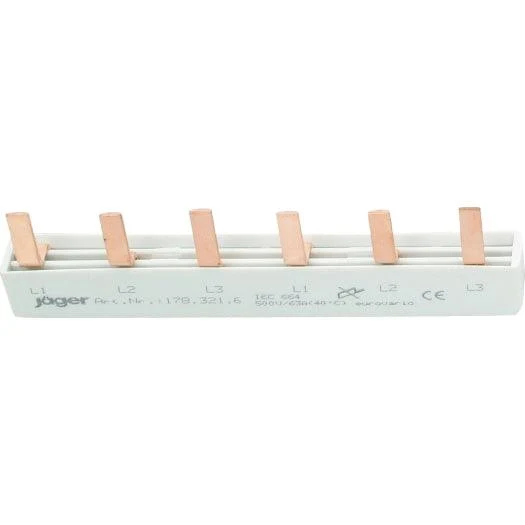 3-Phasen-Stiftschiene geschlossen, 6 Module, L-Ausführung, 105 mm lang