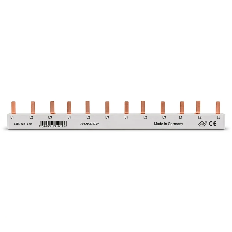 3-Phasen-Stiftschiene geschlossen, 12 Module, L-Ausführung, 178 mm lang