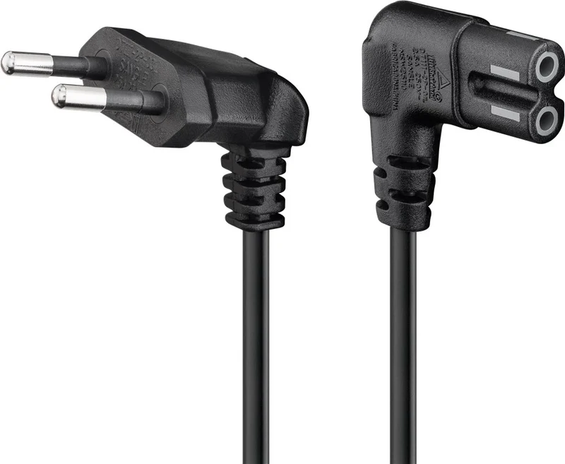 Anschlusskabel mit Eurostecker abgewinkelt, 3 m, schwarz, (2*0,75 mm²)