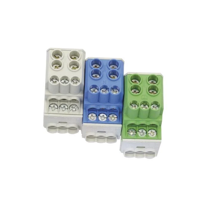 Abzweigklemme, Klemmblock, Verteilerklemme, 25mm² 1-pol. 400V 2x25mm² u. 6x10mm², grün