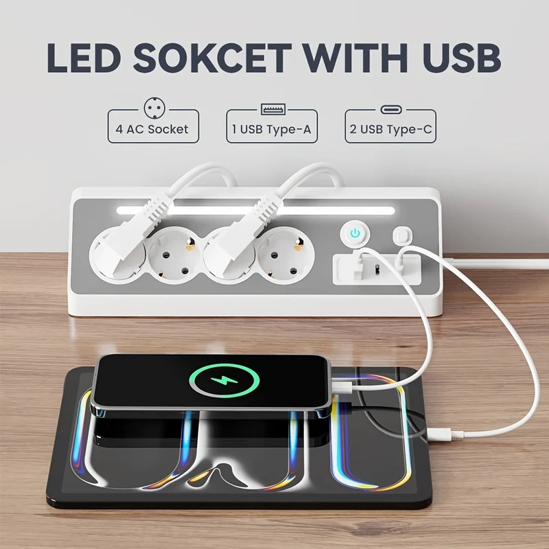 7-in-1 Mehrfachsteckdose mit USB-C Schnellladeanschlüssen