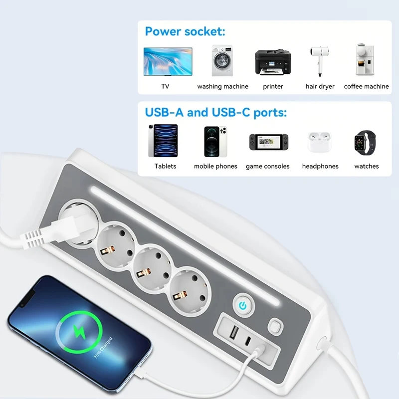 7-in-1 Mehrfachsteckdose mit USB-C Schnellladeanschlüssen