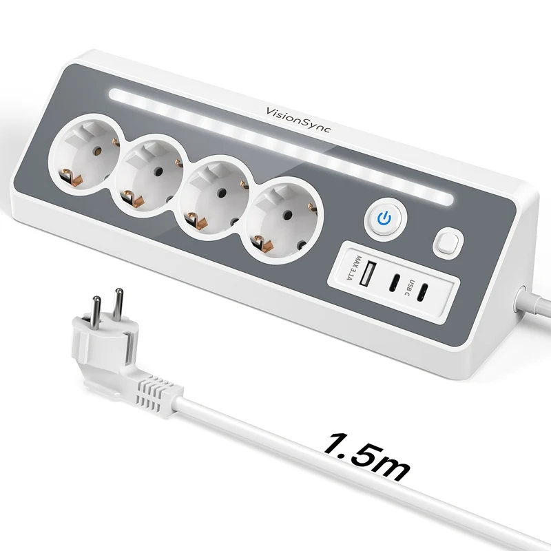 7-in-1 Mehrfachsteckdose mit USB-C Schnellladeanschlüssen