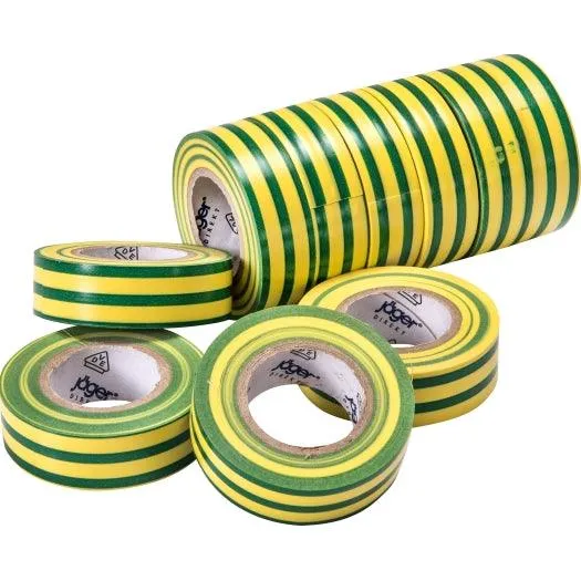 VDE-PVC-Isolierband, grün-gelb, Stärke = 0,15mm, Breite = 15mm, 10m Länge, 10 Stück