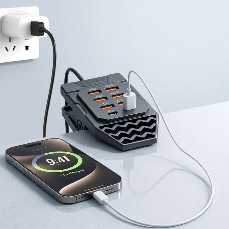 USB-Ladehub mit 8 Anschlüssen und Tischklemme