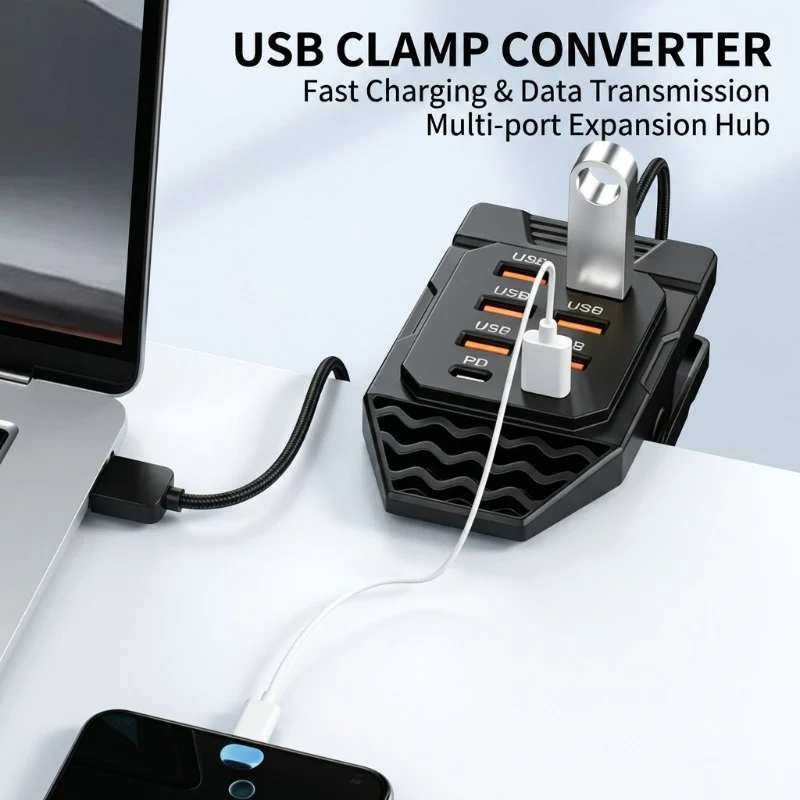 USB-Ladehub mit 8 Anschlüssen und Tischklemme