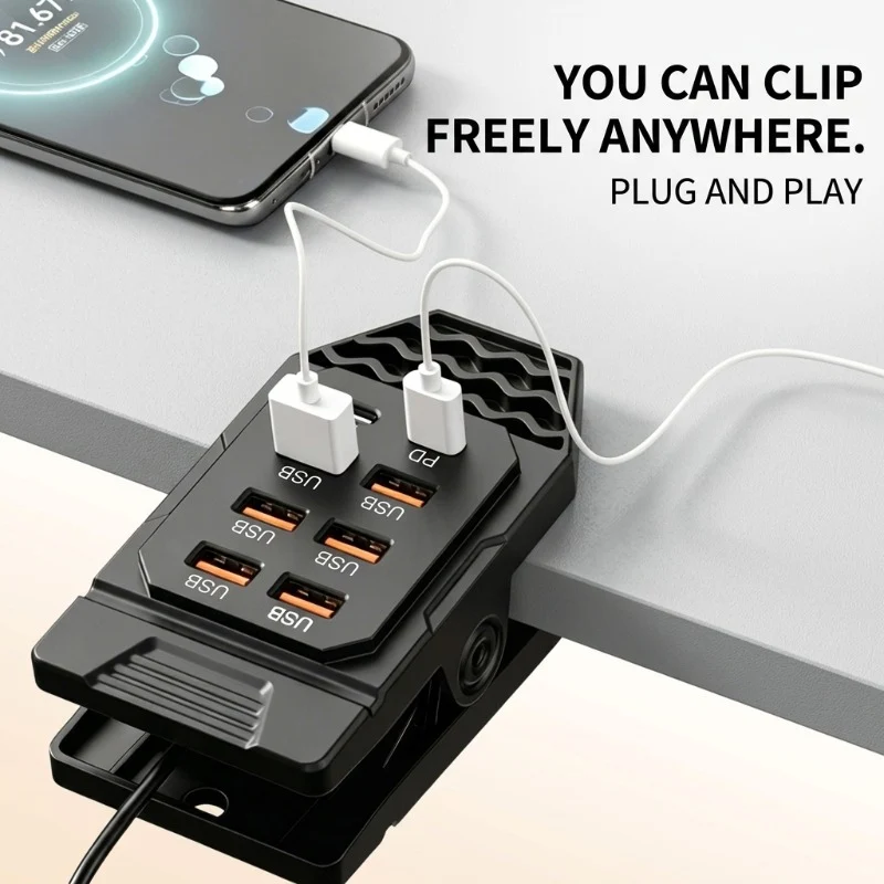 USB-Ladehub mit 8 Anschlüssen und Tischklemme