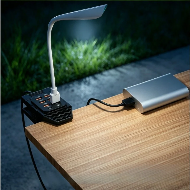USB-Ladehub mit 8 Anschlüssen und Tischklemme