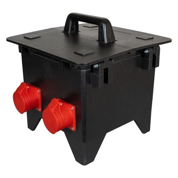 Vollgummi-Verteiler-Groß mit 16A-Zuleitung, 2x CEE 16A und 4x Schuko-Dosen
