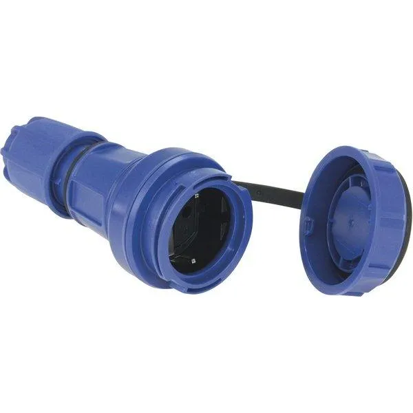 Vollgummi-Schuko-Kupplung IP68, wasserdicht, blau, PCE 20251-b