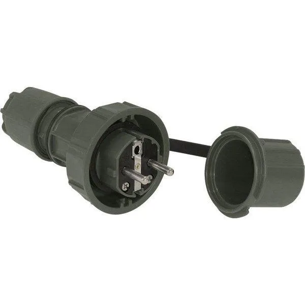 Vollgummi-Schuko-Stecker IP68, wasserdicht, olivgrün, PCE 20051-u