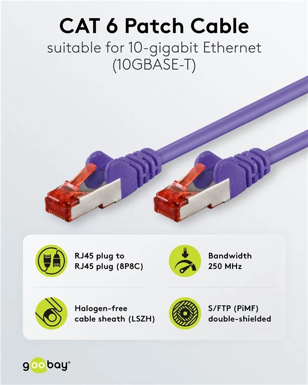 CAT 6 Patchkabel, S/FTP (PiMF), violett