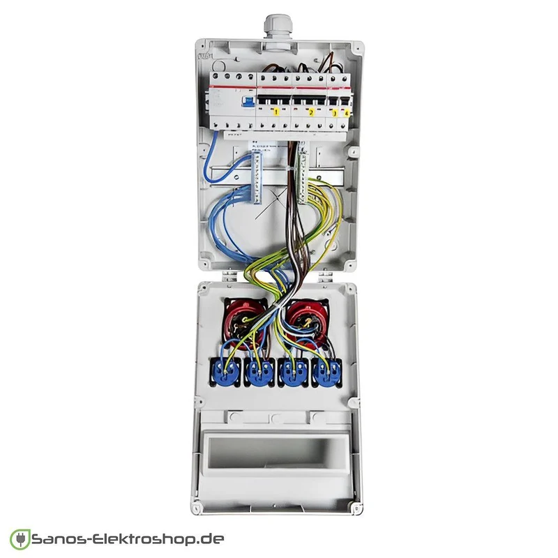 SANOS Wandverteiler ABB/PCE - 1x CEE 32A 1x CEE 16A und 4x Schukodosen mit FI | SAN001