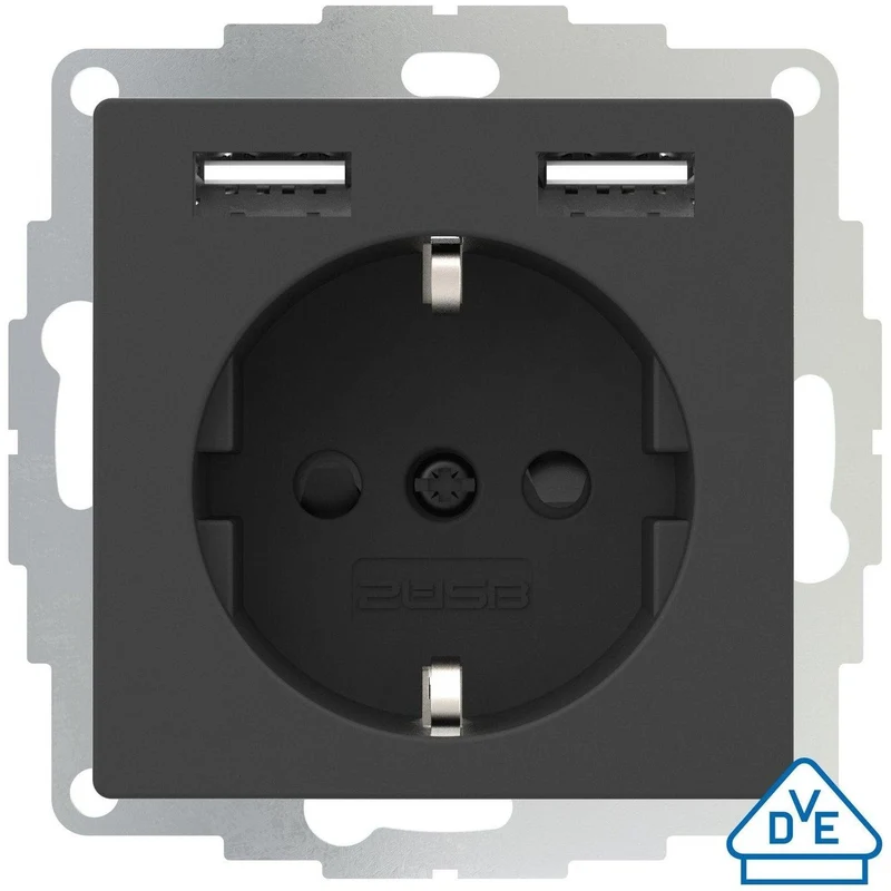 2USB 106206 USB-Steckdose, anthrazit, mit Kinderschutz