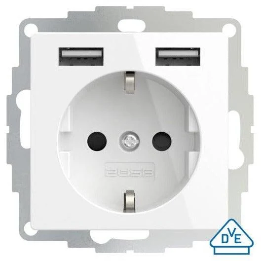 2USB 106202 USB-Steckdose, reinweiß glänzend, mit Kinderschutz