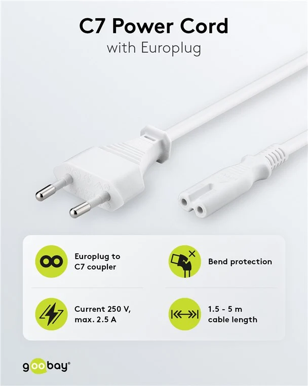 Anschlusskabel mit Eurostecker, 3 m, weiß, (2*0,75 mm²)