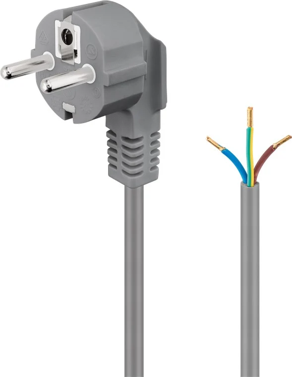 Schutzkontaktkabel abgewinkelt zum Konfektionieren, 1,5 m, Grau, (3*0,75 mm²)