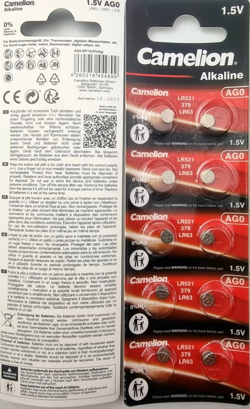 Camelion Alkaline Batterie AG0 LR521 LR63 379 1.5V 10X