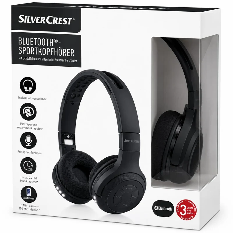 Silvercrest Sport Kopfhörer Bluetooth On-Ear-Kopfhörer Faltbar