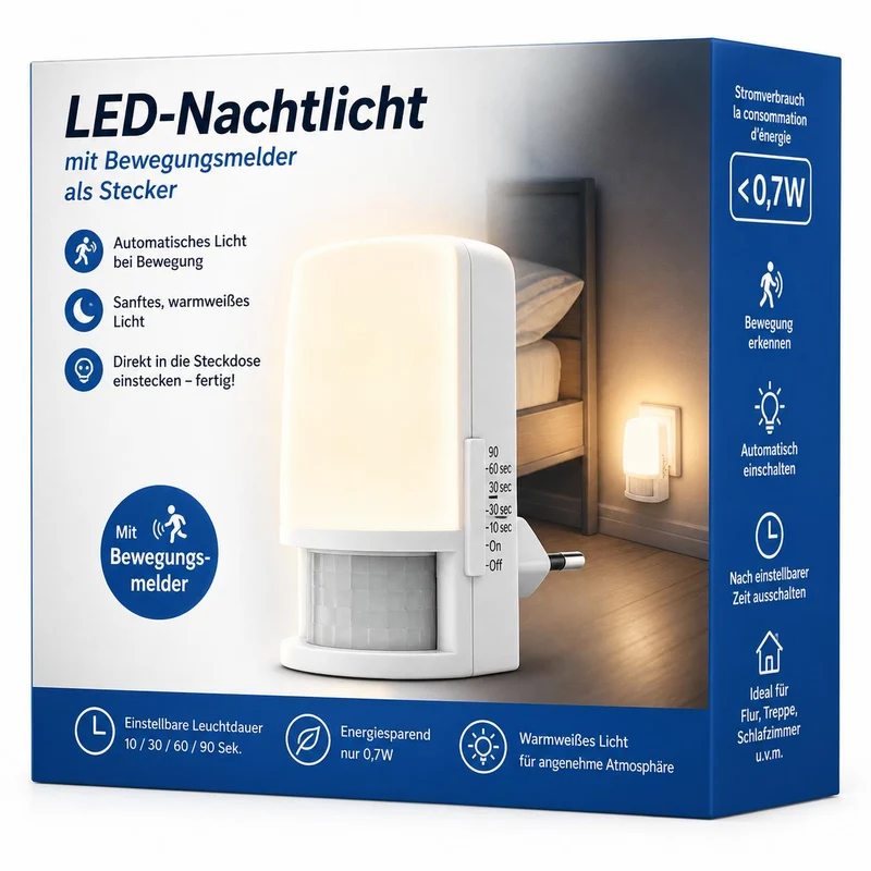 Kopp LED Nachtlicht mit 6 LED´s, mit Bewegungsmelder, mit Schalter AN/AUTO/AUS, Farbe: weiß