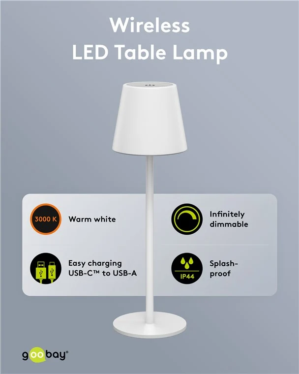Kabellose LED-Tischleuchte, Größe M, 37 cm, weiß