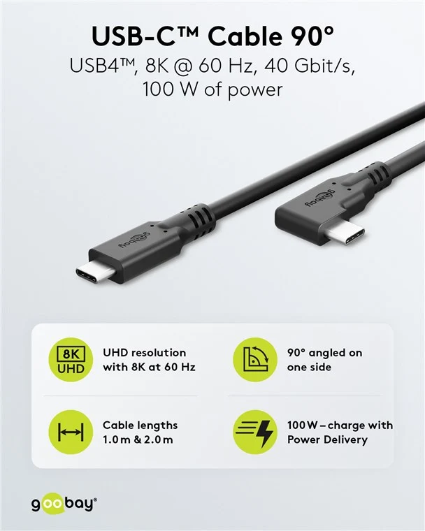 USB-C™-Kabel 90°, USB4™, 1 m, schwarz
