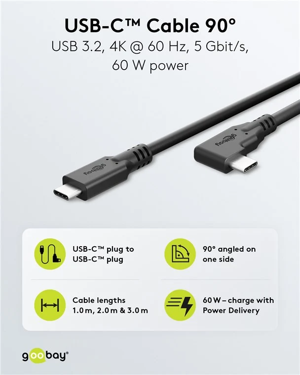 USB-C™-Kabel 90°, 1 m, schwarz