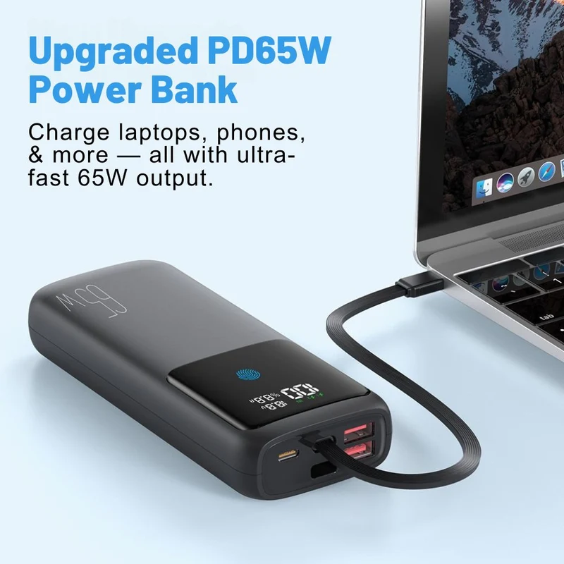 VoltMate Pro 65W – Schlanke Multilade-Powerbank mit Touch-Display