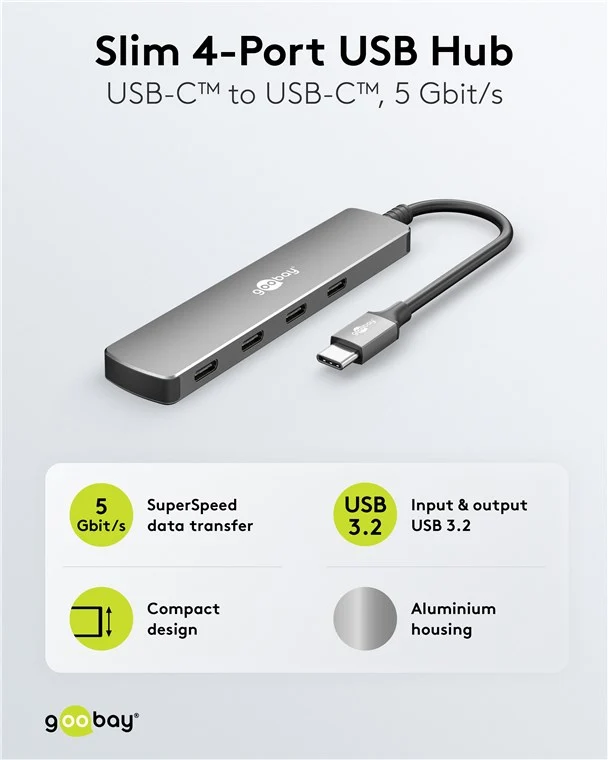 Slim 4-Port USB-Hub, USB-C™ auf USB-C™, 5 Gbit/s