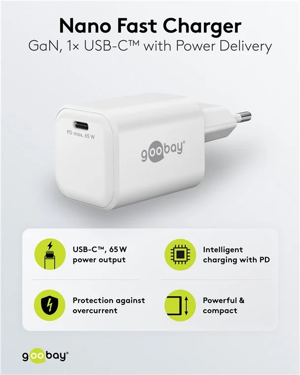 USB-C™ PD GaN Schnellladegerät Nano (65 W) weiß