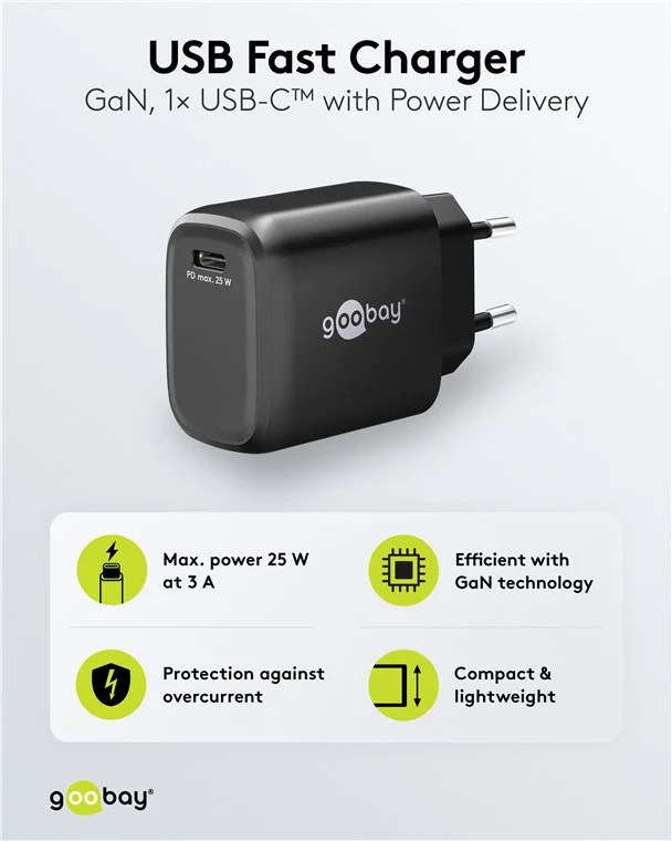 USB-C™ PD GaN Schnellladegerät (25 W) schwarz