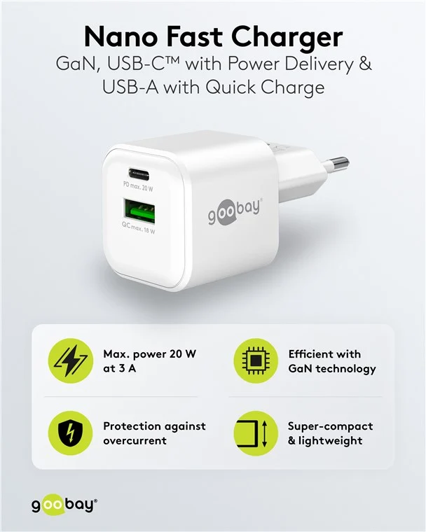 USB-C™ PD GaN Dual-Schnellladegerät Nano (20 W) weiß