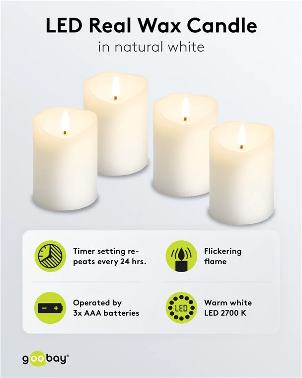 4er-Set LED-Echtwachskerzen, weiß