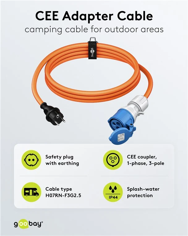 CEE-Adapterleitung, Schutzkontakt-Stecker auf CEE-Kupplung, 1,5 m
