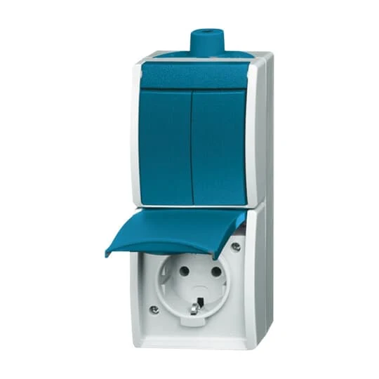 BUSCH-JAEGER 2601/5/20EW-53-503 Kombination Wippschalter mit SCHUKO® Steckdose 2-fach, Wippe, Serienschaltung 2P+PE ocean® grau/blaugrün