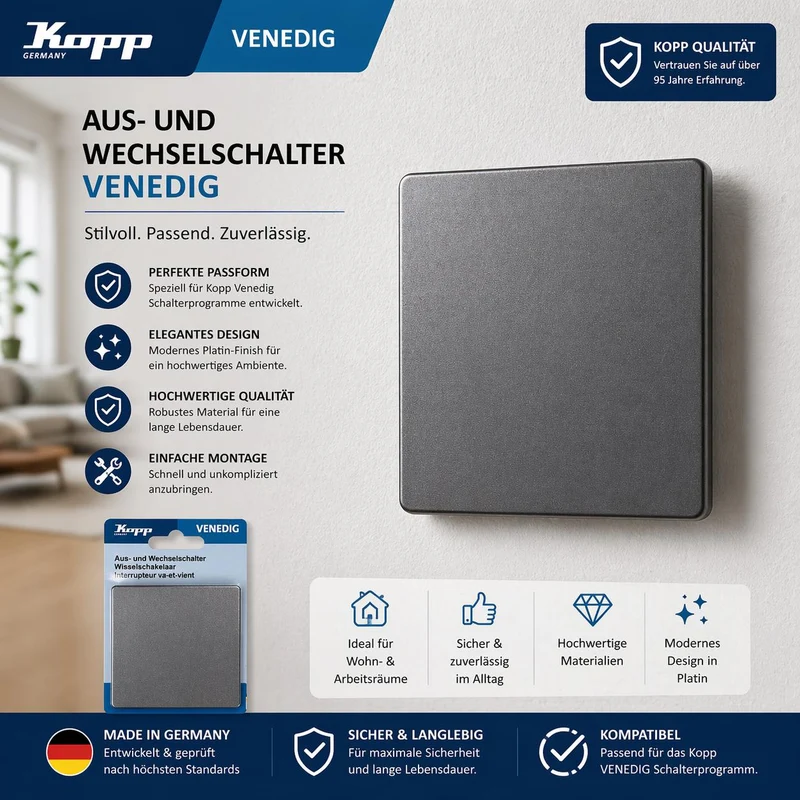 Kopp A/W-Schalter, 1 Stück, Platin, 600643083 Venedig