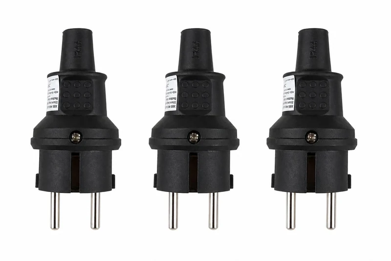 Heitech Schuko Stecker Gummi Schwarz IP44 Schutzkontakt Stecker Gummi 3 Stück IP44 (3 Stück)