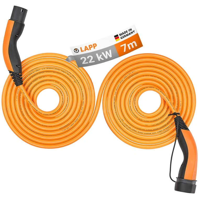 Selbstaufrollendes Ladekabel Typ 2, bis zu 22 kW, 7 m, orange