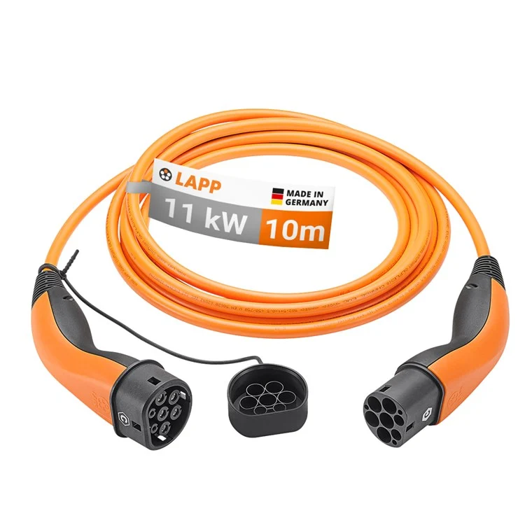 Ladekabel Typ 2, bis zu 11 kW, 10 m, orange