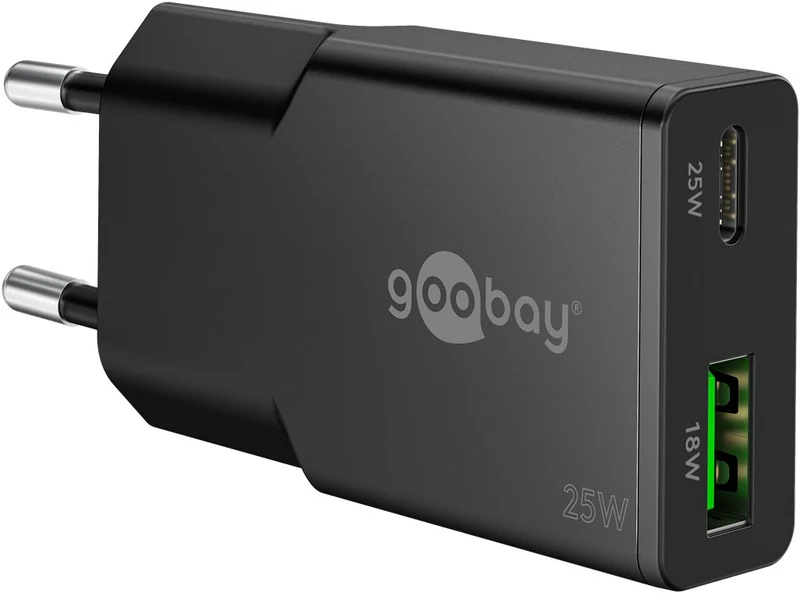 USB-C™ PD GaN Dual-Schnellladegerät Slim (25 W) schwarz