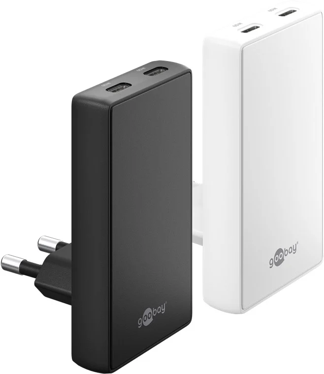 USB-C™ PD GaN Dual-Schnellladegerät 90° Flat (65 W) schwarz